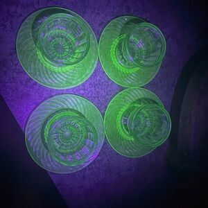 Uranium (Vaseline) glass cups and saucers. Set of 4